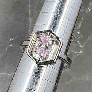 Sterling Silver Hexagon Pink CZ Ring